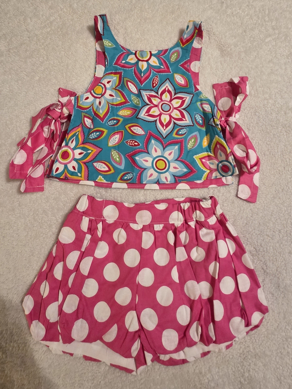 Handmade Girls Teal/Pink Floral Shirt Set (Size 2T)